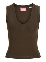 Produktbillede af brun GIGI top. Set forfra. Fra BySofieSønderby