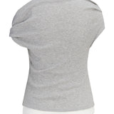 Produktbillede af grå Henna off-shoulder top. Set bagfra. Fra BySofieSønderby