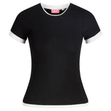 Produktfoto af en Henna t-shirt i sort med hvid kant. Baggrund er hvid. Fra BySofieSønderby