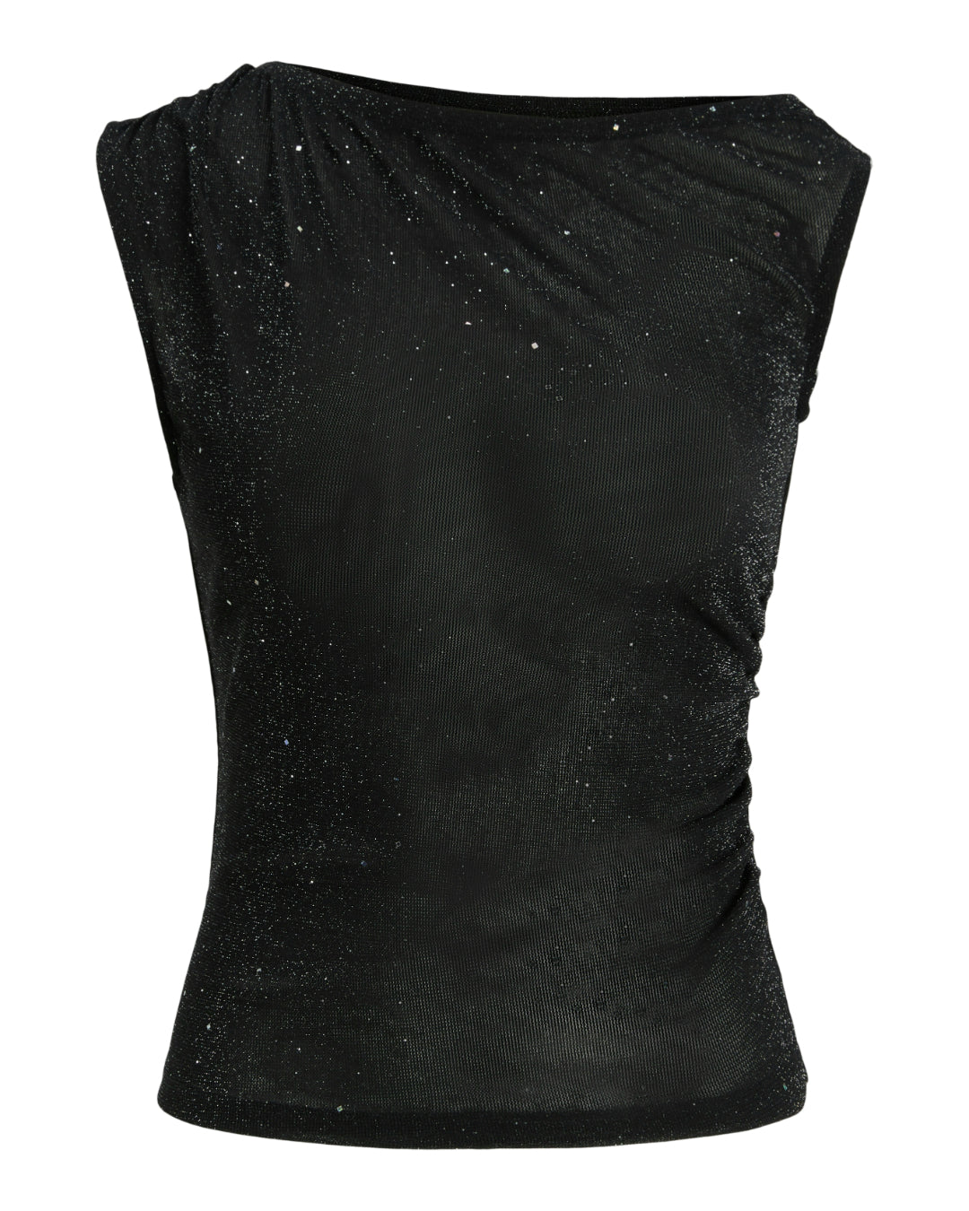 Produktbillede af sort HOLLY top med sten. Set bagfra. Fra BySofieSønderby