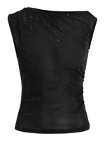 Produktbillede af sort HOLLY top med sten. Set bagfra. Fra BySofieSønderby