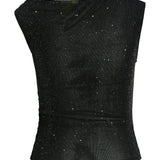 Produktbillede af sort HOLLY top med sten. Set forfra. Fra BySofieSønderby