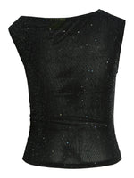 Produktbillede af sort HOLLY top med sten. Set forfra. Fra BySofieSønderby