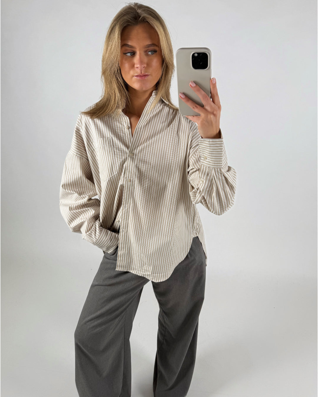 JAMIE skjorte beige_hvid