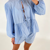 JOANNA bluse, blå/hvid