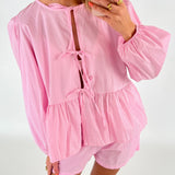 JOANNA bluse, lyserød/hvid