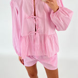 JOANNA bluse, lyserød/hvid