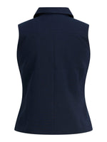 Produktfoto af navyblå KATE vest set bagfra. Bagrund er hvid. Fra BySofieSønderby