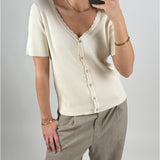 KELLY kortærmet cardigan, beige
