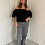 LEANNA off shoulder bluse, sort