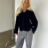 LUCY langærmet strik cardigan, navy