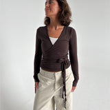 LUNA wrap bluse, brun