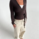 LUNA wrap bluse, brun