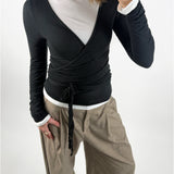 LUNA wrap bluse, sort