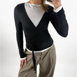 LUNA wrap bluse, sort