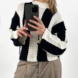 MENAKA strik stribet, sort/hvid