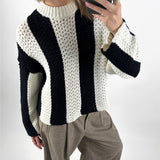 MENAKA strik stribet, sort/hvid