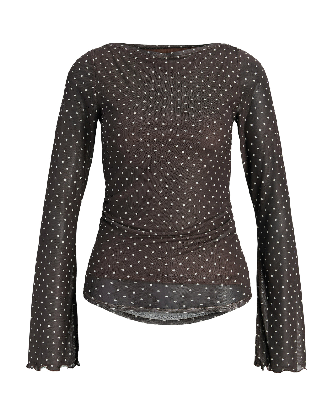 Produktbillede af Minna bluse i brun med hvide prikker. Fra BySofieSønderby
