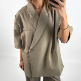MINNIE oversized kortærmet blazer, beige