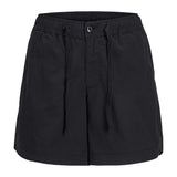 Sort par shorts med elastik i livet og snorelukning, placeret isoleret mod en hvid baggrund, uden yderligere kontekst eller tekst.