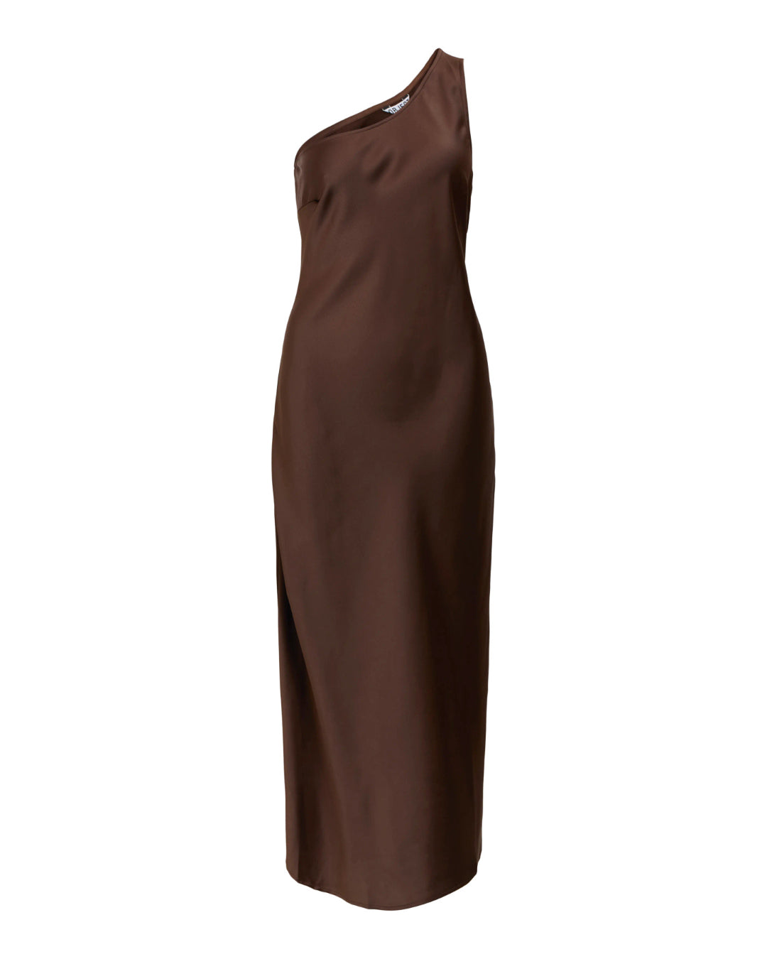 Produktbillede af brun NAT oneshoulder kjole. Set forfra. Fra BySofieSønderby