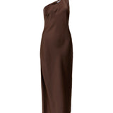Produktbillede af brun NAT oneshoulder kjole. Set forfra. Fra BySofieSønderby