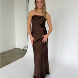 NAT stropløs kjole, brun