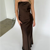 NAT stropløs kjole, brun