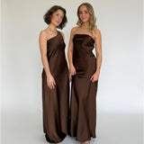 NAT one shoulder kjole, brun