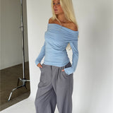 OLIVE off shoulder bluse, lyseblå