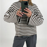 PENNY stribet long sleeve, hvid/brun