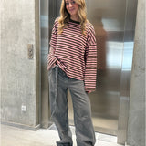 PENNY stribet long sleeve, lyserød/brun