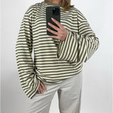 BIANCA oversized stribet long sleeve, army/hvid