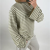 BIANCA oversized stribet long sleeve, army/hvid