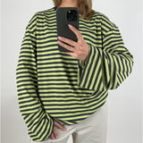 BIANCA oversized stribet long sleeve, grøn/brun