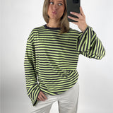 BIANCA oversized stribet long sleeve, grøn/brun