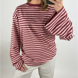 BIANCA oversized stribet long sleeve, bordeaux/lyserød
