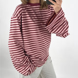 BIANCA oversized stribet long sleeve, bordeaux/lyserød