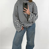 BIANCA oversized stribet long sleeve, navy/hvid