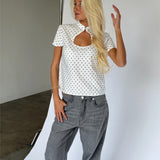 SABRINA top, prikket hvid/sort