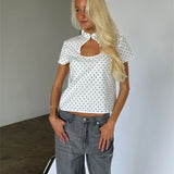 SABRINA top, prikket hvid/sort