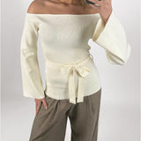 SAVANNA off shoulder strik, creme