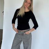 STAR boatneck bluse 3/4 ærme, sort