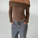 TARA off shoulder bluse, brun