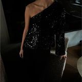 TARA one shoulder bluse sort