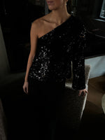 TARA one shoulder bluse sort