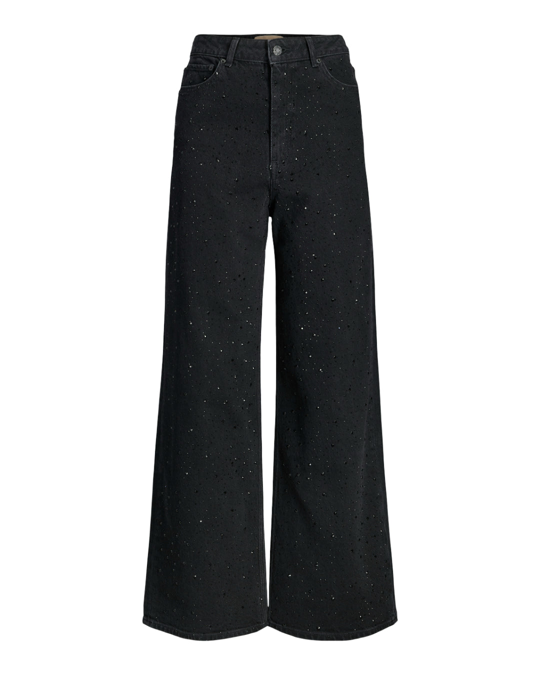 Produktbillede af sort TOKYO bukser med sorte glimmersten. Set forfra. Fra BySofieSønderby.