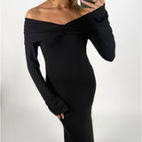 XANDRA off shoulder kjole, sort