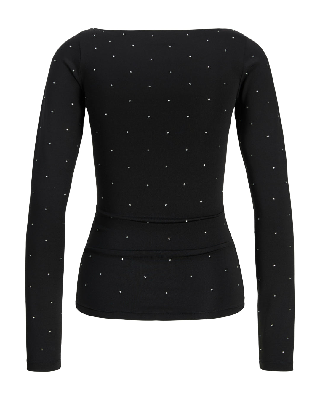 Produktbillede af sort ZANA bluse med glimmerdetalje. Set bagfra. Fra BySofieSønderby.