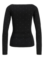 Produktbillede af sort ZANA bluse med glimmerdetalje. Set bagfra. Fra BySofieSønderby.